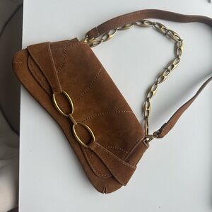 Brown Suede Chain Strap Women's Bag